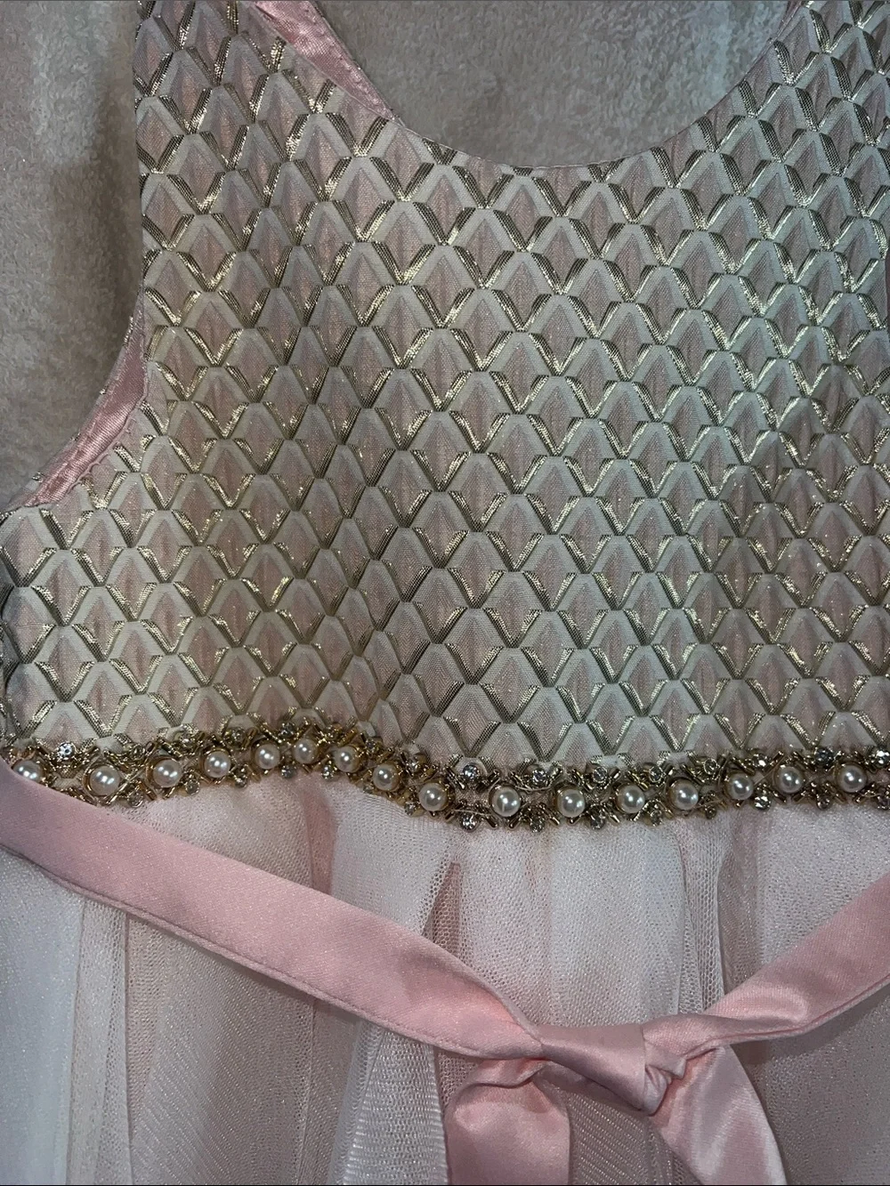 American Princess Flower Girl Dress  Blush Pink & Gold